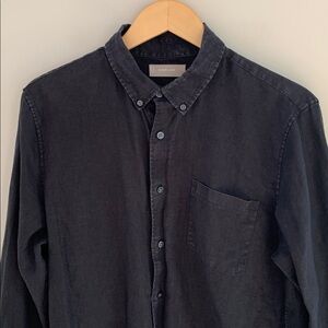 Everlane Men’s The Classic Shirt In Linen Long Sleeve Button Up Black Size Large